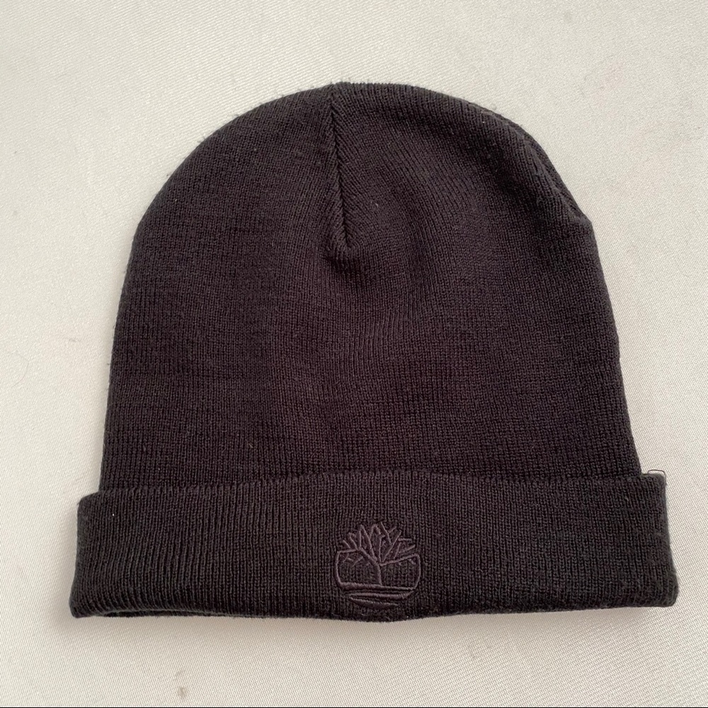 Timberland black acrylic knit logo beanie hat